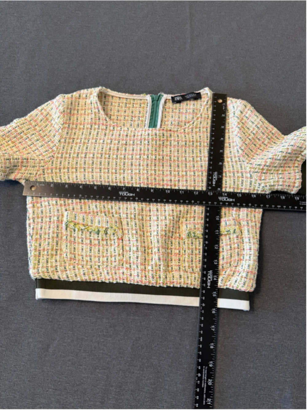 ZARA Multicolor Tweed Short Sleeve Round Neck Crop Top Size S - Picture 4 of 6